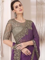 Purple Georgette Chiffon Saree